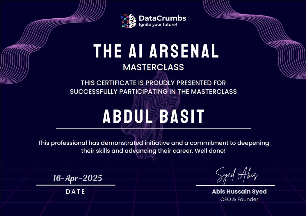 DataCrumbs AI Workshop certificate preview